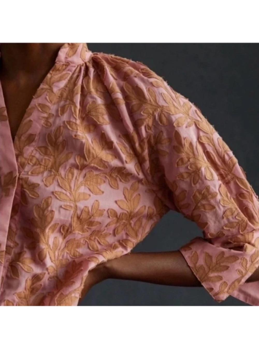 Anthropologie Women's Pink Floral Applique Embroidered Blouse Size XS